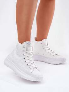 Scarpe casual alla moda e versatili da donna con suola spessa e tomaia alta, adatte per l'uso quotidiano e gli spostamenti - Bianco - Visualizzare 9