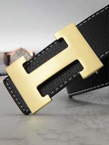 1 条男士皮带，荔枝纹光滑带扣，H 型带扣，时尚休闲百搭腰带秋冬配饰，适合青少年、青年、男士、休闲、户外、运动、度假、毕业礼物、生日、日常穿着