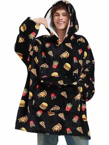 Glow In Dark Game Controller Wearable Blanket Hoodie Adult,Oversized Sherpa Fleece Blanket Hoodie Women Men,Gamer - Black Pizza - View 8