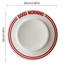 Đĩa gốm sứ họa tiết sọc đỏ "Chào buổi sáng" phong cách Bắc Âu - Đĩa gốm sứ trắng tròn dùng được mọi mùa, thích hợp đựng salad, bít tết, món tráng miệng, bữa sáng và sử dụng hàng ngày | Bộ đồ ăn ngày lễ - Nhiều màu - Xem 4