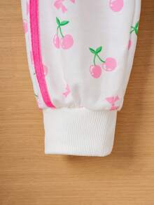 Girls Cute Cherry Print Hooded Sweatshirt And Long Pants 2-Piece Set - White - View 7