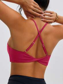 Women's Sports Bra, Deep V-Neck, Criss-Cross Open Back Design, Suitable For Outdoor Sports, Casual Running, Fitness, Pilates And Other Activities - Hot Pink - View 1