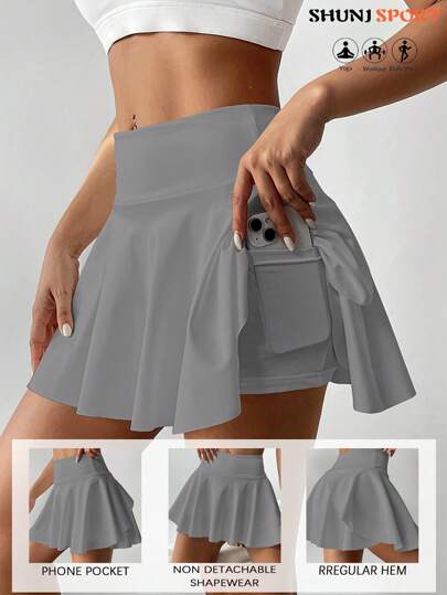 High Waist White Tennis Skorts, 2 In 1 Anti-Flashing Golf, Badminton, Fitness Shorts Skirt With Pockets, Summer Sports Skirt Leggings, Side Pockets Outdoor Running Exercise New Women Skorts