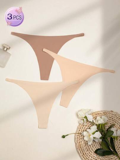 3pcs/Set Women Seamless G-String, Sexy Comfortable Invisible Thong, Fashion Skin-Tight Ultra-Thin Set, Suitable For Sports & Fitness, Gift For Valentine's Day, Mother's Day, Christmas, Halloween