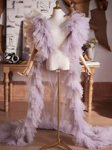 European And American Style Bridal Veil Shawl, Suitable For Hostess, Evening Gown, With Trailing - Mauve Purple - View 1