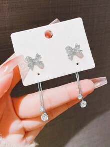 1 Pair Butterfly Crystal Long Chain Tassel Earrings, Elegant Casual Accessory For Women