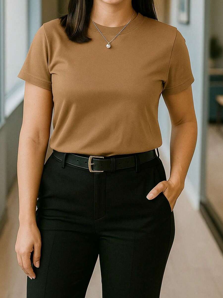 Women's Baby Look T-Shirt Women's Cotton Baby Look T-Shirt Women's Blouse - 卡布奇諾 - 查看 1