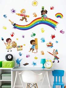 2 件/1 件墙贴 - [儿童彩虹涂鸦] PVC 自粘式可移除墙贴，适用于托儿所、儿童房、游戏室或教室 - 适合任何空间的可爱创意墙面装饰