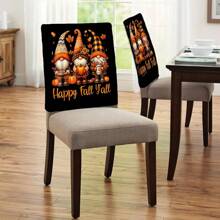 1pc/4pcs/6pcs/10pcs Autumn Series 3 Dwarfs & Pumpkin Pattern Plush Chair Cover, Removable Short Plush Material Chair Protector Slipcover, Suitable For All Seasons, Holiday Decor, For Dining Room, Living Room, Office, Hotel & Home