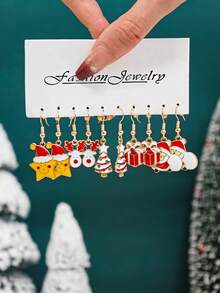 Bộ 10/50 bông tai Giáng sinh thiết kế mới, bông tai Giáng sinh, ông già Noel, chuông tuần lộc, cây thông Noel, người tuyết, người bánh gừng, tất Giáng sinh, hợp kim kẽm, dầu nhỏ giọt, bộ bông tai kết hợp cho nữ - Nhiều màu - Xem 19