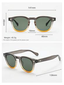 1 件男士椭圆形镜框简约时尚眼镜（适合驾驶、旅行、休闲、度假、户外活动、日常使用） - 上灰下黃框綠片 - 查看 2