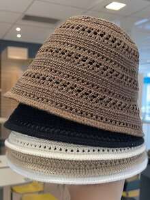 1pc New Summer Hollow Bucket Hat, Breathable Bucket Hat, Versatile And Casual, Shows Face, Suitable For Outing Play, Party Outdoor Wear Decoration, Foldable Water Barrel Hat - A - View 8