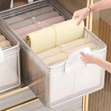 1pc Plastic Storage Box With Steel Frame And Reinforced Handle, Transparent Stackable Storage Container, Suitable For Storing Clothes, Books, Household & Dorm Essentials, Large Capacity, Durable