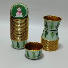 Cakegiugiu Set, 25/50/100pcsChristmas Patterned Cake Cup, 50pcs Disposable Cupcake Cups With Lids, Disposable Muffin Cups With Lids, Heat Resistant Glossy Cupcake Liners, Muffin Molds, Perfect For Christmas Day Christmas Christmas Decorations Christmas Pajamas Christmas Gifts Christmas Decor - Green - View 4