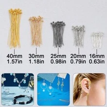 200pcs DIY Jewelry Making Headpins, 16mm-40mm Sizes Ball Pins, Bendable & Cuttable Beading Needles, Suitable For Jewelry Making And Sewing Supplies, Round Head Pins, Earring & Pendant Connectors, Cuttable Beading Pins, Bracelet & Necklace Decorative Pins, Can Replace Eyepins As Bead Piercing Connectors