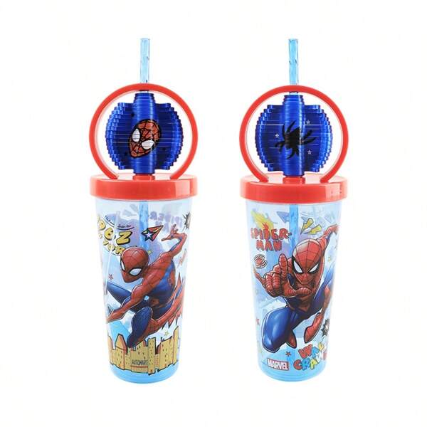 Marvel Marvel Spider-Man V Card Flip Happy Cup 540ml With Straw, Transparent Water Cup, Milk And Coffee Drinking Set, Back To School Dormitory Drinking Set, Theme Party Decorative Cup, Halloween And Christmas Gift