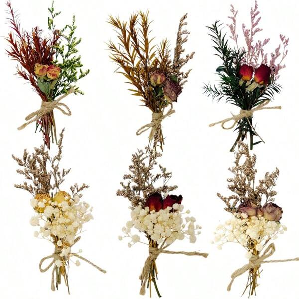 Mini Dried Flower Bouquet 6PCS Mixed Natural Dried Flowers Bundles Dried Flower Mixed Bouquet Suitable For Handmade DIY Greeting Card Decoration MultiPurpose Craft Flowers Good Things For Home