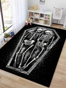 1pc Dark Gothic Skull Coffin Carpet, Halloween Gothic Style Carpet, Halloween Carpet, Plush Carpet, Living Room Carpet, Area Rug, Room Decor, Large Living Room Carpet, Home Decor, Washable Carpet