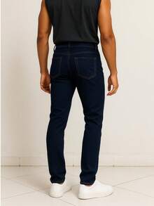 Pantalón mezclilla para hombre corte slim con bolsas traseras y delanteras - Azul Marino - Ver 3