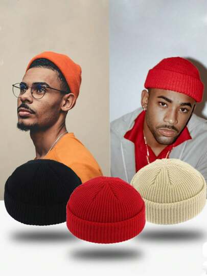 1 pieza Gorro de punto para hombres, gorro de invierno de punto, gorro de pescador suave y elástico, gorro de diario para hombres para el otoño