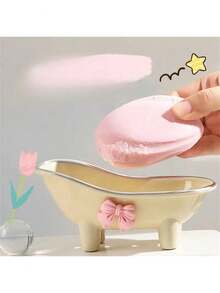 1 süße Badezimmer Seifenschale mit Schleifen Dekoration, Badezimmer Accessoires, Badezimmer Ablage für Seifenstück, Retro Stil mit Ablauf, platzsparende organisierte Badezimmer Ablage Design, elegante und neuartige Seifenhalterung für Zuhause und Hotel, funktional und charmante Badezimmer Deko, perfekt als Geschenk zu Lehrertag, Abschluss, Geburtstag, Halloween, Weihnachten