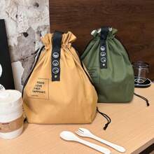 Insulated Lunch Bag, Rectangular Knit Tote For Carrying Food To Work And Outings, Hand Washable,Lunch Bag Canvas Large Solid Color Drawstring Portable Thermal Insulated Picnic Storage Bento Box Bag