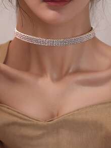 1 chiếc vòng cổ choker đính đá nhiều hàng kiểu dáng tối giản thời trang, phụ kiện thanh lịch phù hợp cho các buổi hẹn hò và tiệc tùng của phụ nữ. - Dây chuyền kim cương - Xem 8