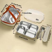 1pc 1000ML 304 Stainless Steel Divided Lunch Box With Transparent Lid, 4/5-Compartment Dinner Plate With Cute Pattern, Kitchen Tableware, Durable Leak-Proof Multi-Partition Food Plate, Suitable For Adults & Students Use In School, Office, Canteen, Dishwasher