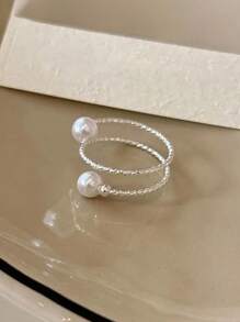 Adjustable Size Fashionable Silver Pearl Ring With Spiral Design, Stylish Accessory, Gift For Valentine's Day, Mother's Day, Birthday
