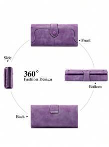 MIYIN Portefeuille vintage élégant pour femmes avec détail de couture, bouton décoratif, multiples fentes pour cartes, fenêtre porte-ID, en PU pliable rétro. Grand espace de rangement avec fermeture éclair. Cadeau idéal pour femmes au quotidien, business ou casual. Portefeuille long