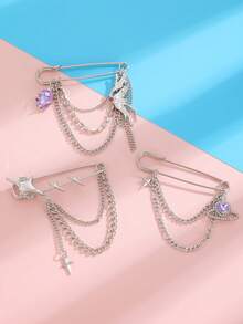 1pc Star, Four-Pointed Star, Heart Crystal, Flower, Cross, Butterfly Element Vintage Style Brooch Pin, Suitable For Daily, Party, Festival Decoration And Wear - Multicolor - View 6