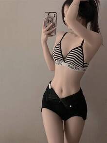 Gal Suit Underwear Set, Comfortable Set Without Steel Ring - màu đen - Xem 2