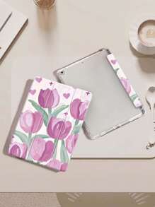 Light Purple Oil Painting Tulip Print IPad Case Compatible With IPad (A16) 11th Generation 11 Inch 2025, Apple IPad Air 11(2025), For IPad 10th Generation Case 10.9 Inch 2022 With Pencil Holder, Trifold Stand Protective Cover, Auto Wake/Sleep, Cute Gift For Back-To-School, Valentine's Day, Holidays