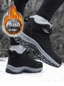 1 Pair Men's Thick Fleece Snow Boots, 2025 Winter New Plus Size Elderly Shoes High-Top Short Tube Boots, Middle-Aged Thick Warm Walking Shoes, Unisex Snow Boots