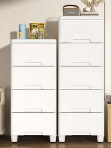 Bedroom/Living Room Minimalist Bedside Drawer Cabinet, Storage Rack With Wheels, Multifunctional File Cabinet, No Pull Handle Design - Multicolor - View 2