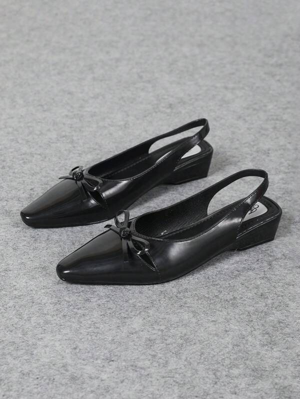2025 Summer New Pointed Toe Solid Color Bowknot Hollow Out Slingback High Heel Pumps, Daily Versatile Office Commute, Black High Heel Shoes, Elegant Fashion Sandals, Women Shoes