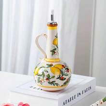 Olive Oil Bottle, Underglaze Relief Ceramic Oil & Vinegar Cruet, Kitchen Accessories Storage Dispenser Container, Seasoning Oil Bottle - Multicolor - View 5