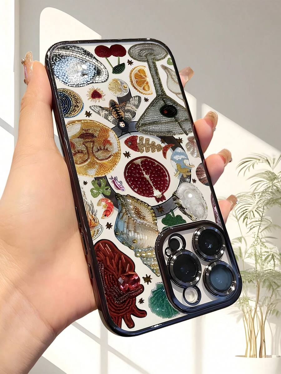 Diamond Planet Letter Child Phone Case For IPhone 15 Series / 15 / 15 Pro / 15 Pro Max / 14 / 14 Pro / 13 / 13 Pro – Cute Spooky Design With Bat & Moon, TPU Soft Shell With Electroplating Lens Protection, MagSafe Wireless Charging, Anti-Scratch Case For Girls & Teens - 黑色 - 查看 1