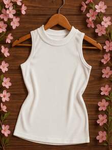 Basic Tank Top For Girls And Teens In Ribbed Fabric 518 - trắng - Xem 1