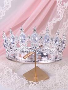 1 Peça Coroa Nupcial Elegante de Luxo, Estilo Barroco, Coroa Redonda com Pingente de Borla de Strass de Vidro, Acessório de Cabelo para Casamento Feminino, Presente para Noiva e Dama de Honra - Coroa de Cabelo Encantadora, Acessório Essencial para Fantasia de Halloween e Celebração de Feriados/Aniversário