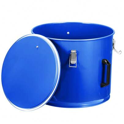 10 Gal Fryer Grease Bucket With Locking Lid & Filter Bag, Coated Carbon Steel Fryer Oil Disposal Caddy Transport, Oil Filter Pot For Cooking Oil Filtering With Lid Lock Clip Nylon Filter Bag,Blue