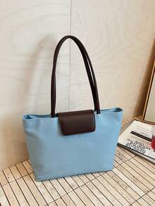 新款女士大容量尼龙休闲纯色手提包、单肩包、饺子包、托特包 - 藍色 - 查看 3