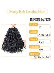 8 英寸卷曲渐变色 3 件 Marly Bob 接发 Jerry 钩针编织蓬松非洲卷曲钩针辫子合成发短蓬松非洲弹簧扭结钩针编织发女士非洲卷曲头发钩针辫子合成钩针接发日常使用