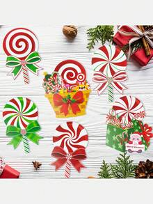 6 pièces - Décorations de Noël en bonbon, panneaux de jardin extérieur en plastique en forme de sucette menthe poivrée avec piquets pour la décoration extérieure de Noël, allée, pelouse - Multicolore - Voir 8