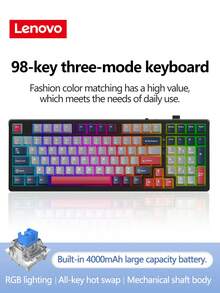 Lenovo GK10 Three-Mode Game Keyboard, 98 Keys, Plug And Play, Real Mechanical Shaft, All-Key Hot Swap, Cool RGB Lighting Effect, Large-Capacity Battery, Suitable For Daily Office Or Playing Games. - Multicolor - View 15
