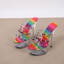 Model Walking Women Transparent Crystal High Heel Sandals Fashion Party Sandals Women High Heels - 彩色 - 查看 1