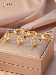 Hihho Bộ 3 đôi khuyên tai tròn đính đá Zirconia dành cho nữ, khuyên tai kẹp tròn nhẹ thời trang, phù hợp cho trang phục hàng ngày, thường ngày, thể thao - Vàng - Xem 4