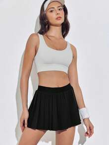 Fisoew Women's High Waisted Pleated Skort – Adjustable Buckle, Pocket, Perfect For Tennis & Golf Christmas Gift & New Year Gift - màu đen - Xem 4