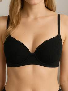 Basic Bra With Lace Cups - Black - View 2