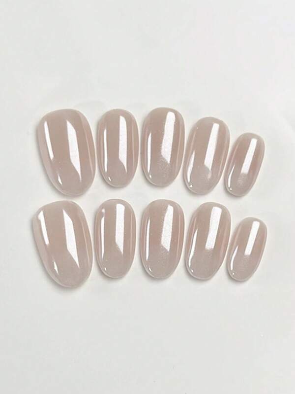 10 pezzi di unghie finte corte a forma ovale, realizzate a mano, di colore blu e bianco, carine e dolci, adatte per donne e ragazze, per l'estate, le vacanze e l'uso quotidiano